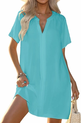 Halife Women's Swimsuit Cover Up Shirt V Neck Short Sleeve Bathing Suit Coverups Summer Beach Cover Ups