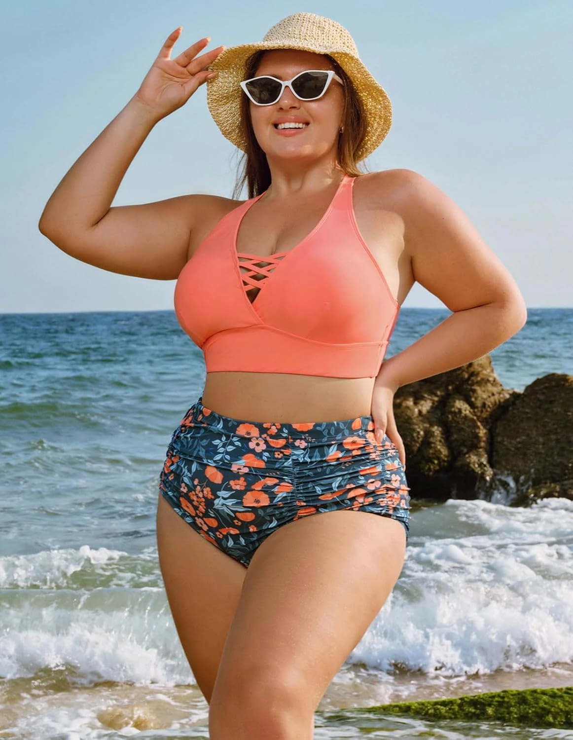 Hanna Nikole Bikini Sets for Women Plus Size Front Strappy Two Piece Bathing Suits High Waist Tummy Control Swimsuit