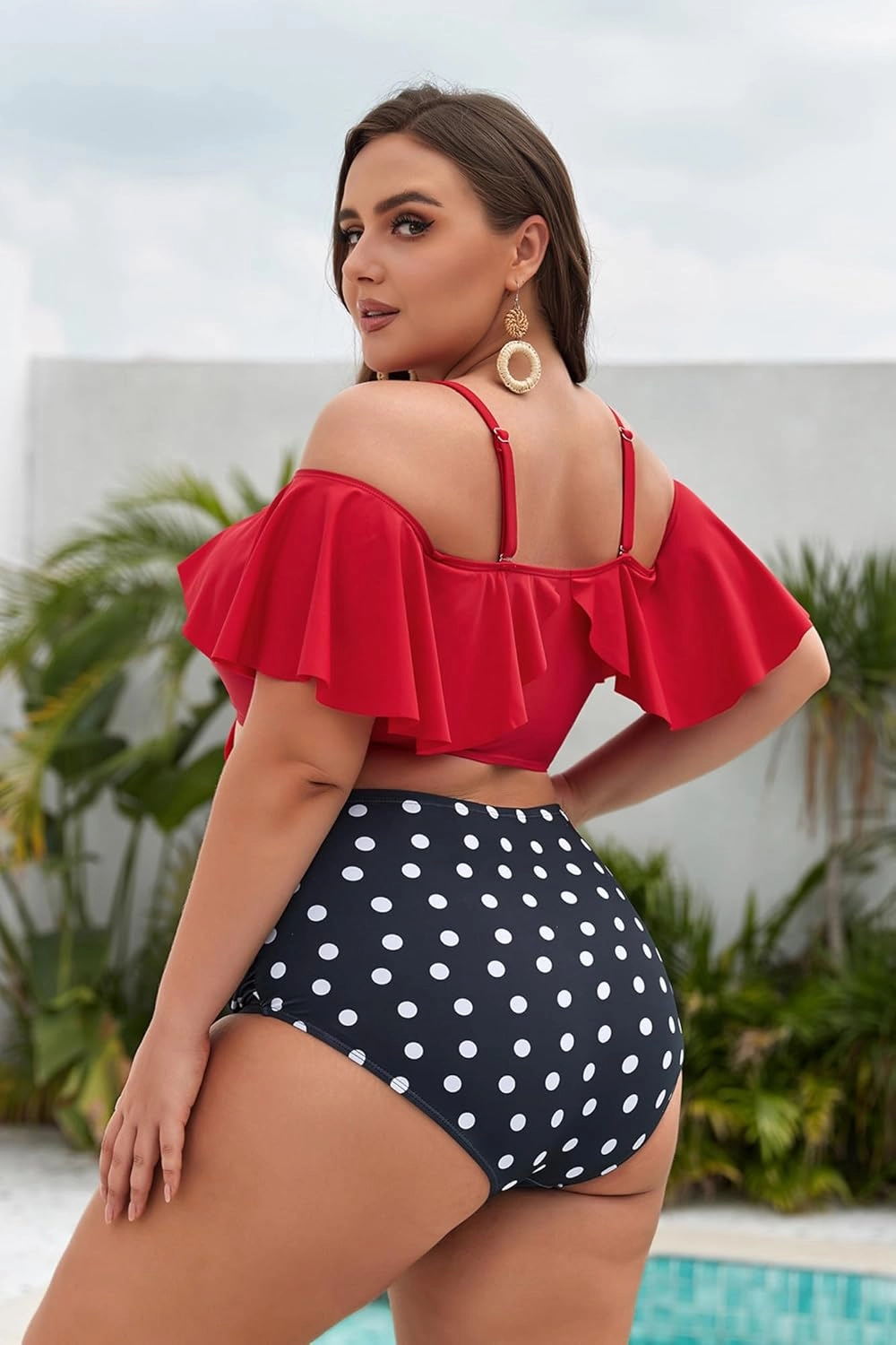 Hanna Nikole Plus-Size-Bikini Curvy Women Ruffle Drawstring Swimsuit 2 Piece Bathing Suit Ruched High Waisted Beach Vacation