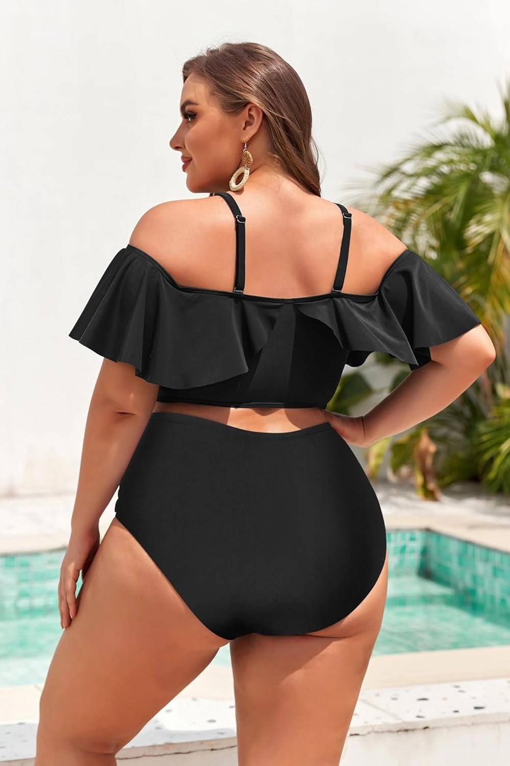 Hanna Nikole Plus-Size-Bikini Curvy Women Ruffle Drawstring Swimsuit 2 Piece Bathing Suit Ruched High Waisted Beach Vacation