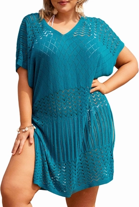 Hanna Nikole Plus Size Swimsuit Cover Up Women Split Hem Crochet Coverups Swimwear Cool Pullover Bathing Suit Cover Up Beach