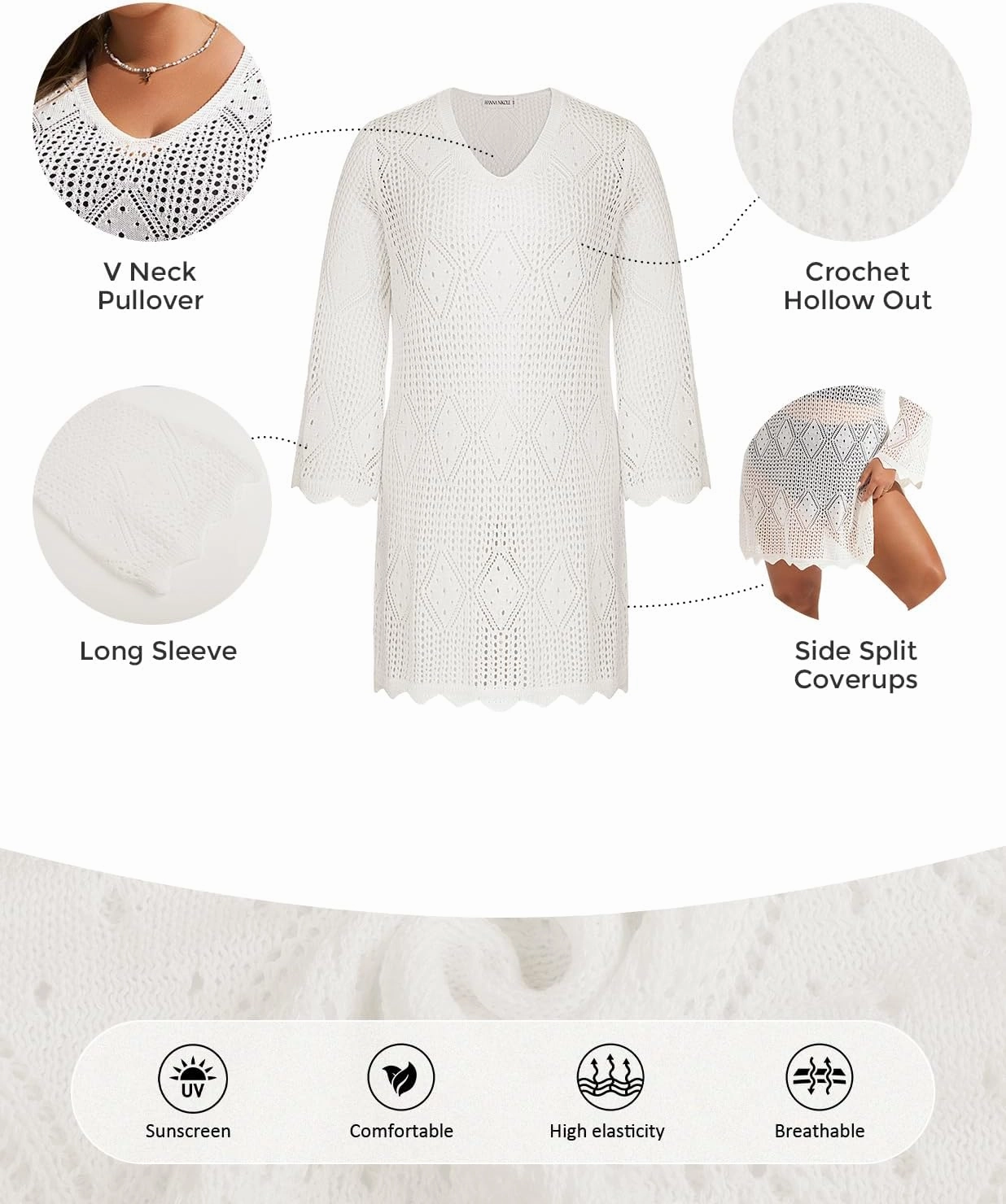 Hanna Nikole Swimsuit Coverup for Women Plus Size Summer Bathing Suit Cover Up Beach Dress Crochet Hollow Out Bikini Swimwear