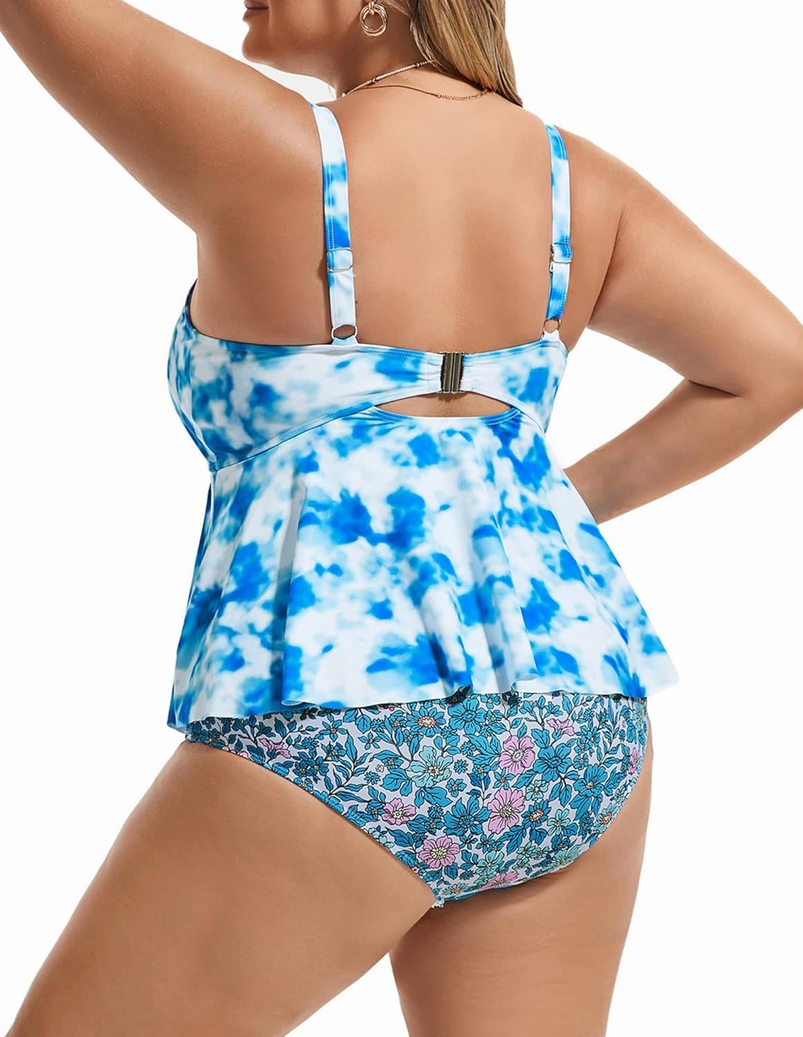 Hanna Nikole Women Plus Size 2 Piece V Neck Tie Tankini Swimsuit with Tummy Control Bikini Bottoms Bathing Suits