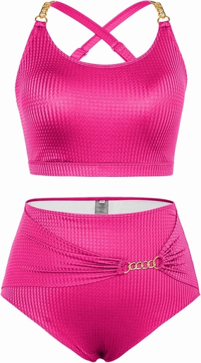 Hanna Nikole Women Plus Size Bikini Sets High Waist Tummy Control Ribbed Texture Swimsuit
