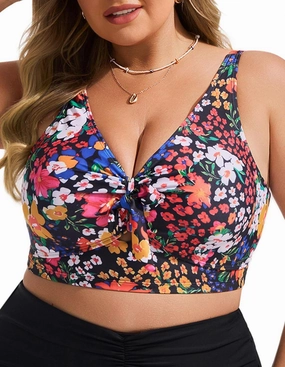 Hanna Nikole Women Plus Size Bikini Top Twist Front Knot Only Bathing Suit Top Full Coverage Swim Top Padded Swimsuit Top
