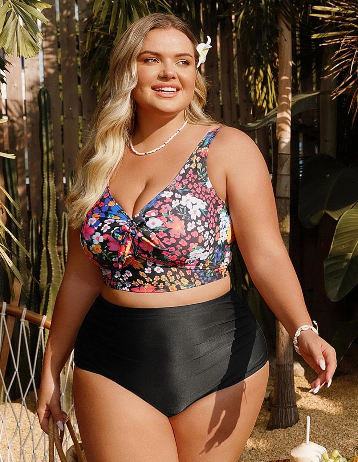 Hanna Nikole Women Plus Size Bikini Top Twist Front Knot Only Bathing Suit Top Full Coverage Swim Top Padded Swimsuit Top