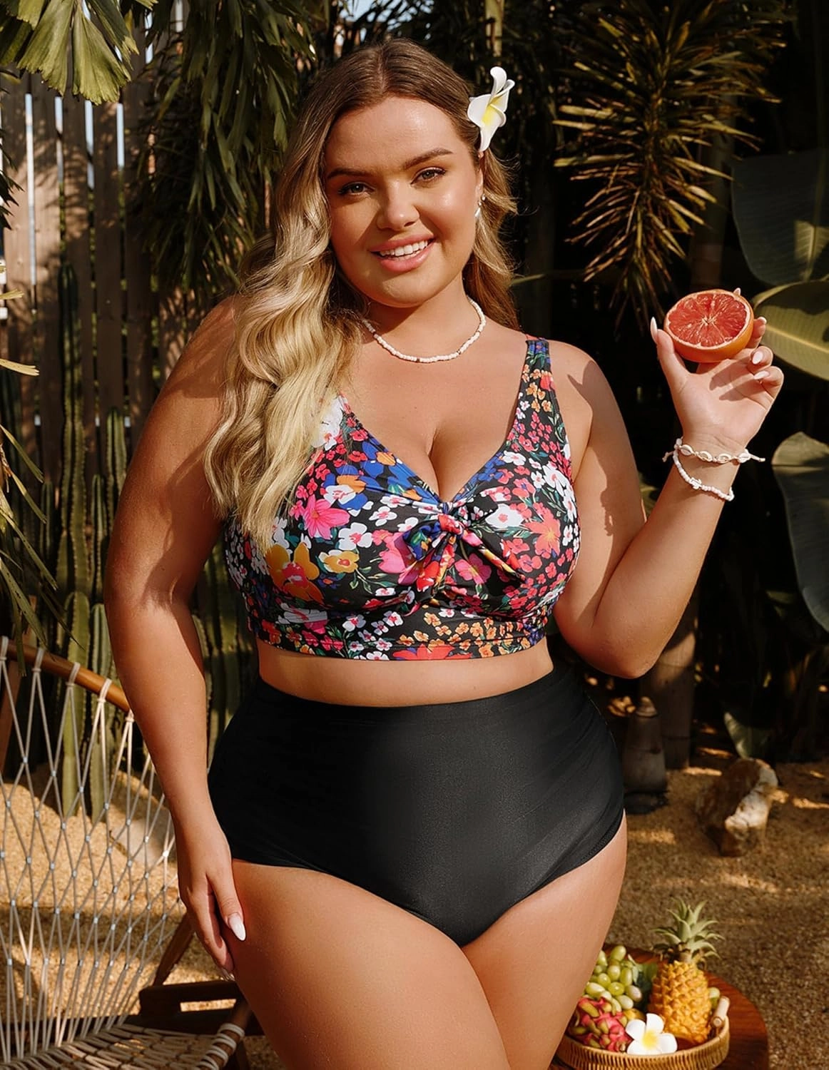 Hanna Nikole Women Plus Size Bikini Top Twist Front Knot Only Bathing Suit Top Full Coverage Swim Top Padded Swimsuit Top