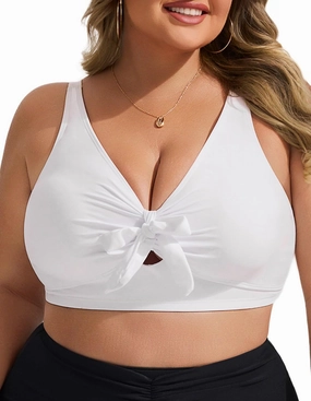 Hanna Nikole Women Plus Size Bikini Top Twist Front Knot Only Bathing Suit Top Full Coverage Swim Top Padded Swimsuit Top