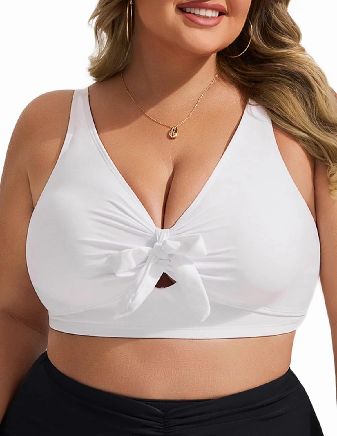Hanna Nikole Women Plus Size Bikini Top Twist Front Knot Only Bathing Suit Top Full Coverage Swim Top Padded Swimsuit Top