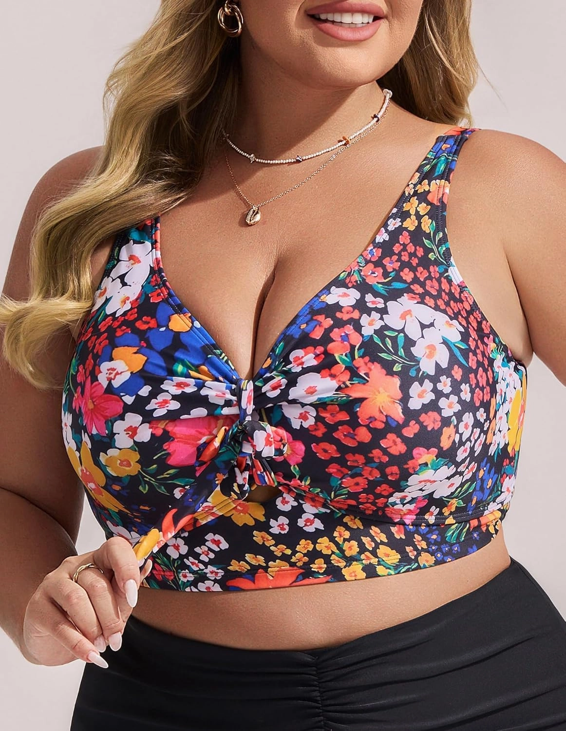 Hanna Nikole Women Plus Size Bikini Top Twist Front Knot Only Bathing Suit Top Full Coverage Swim Top Padded Swimsuit Top