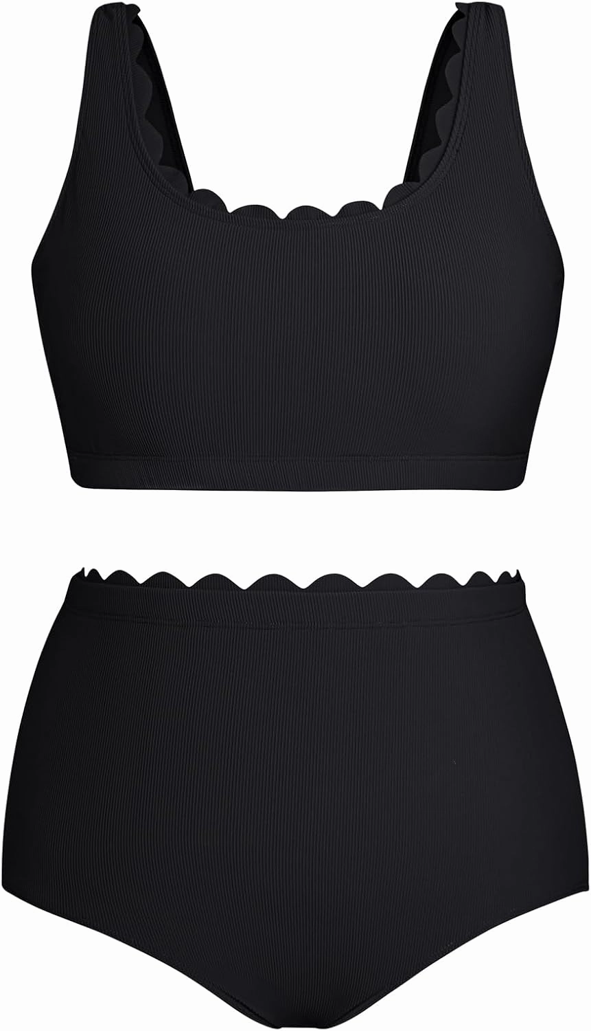 Hanna Nikole Women Plus Size High Waisted Bikini Swimsuits Ribbed Tummy Control Bikini Sets Scalloped Bathing Suits