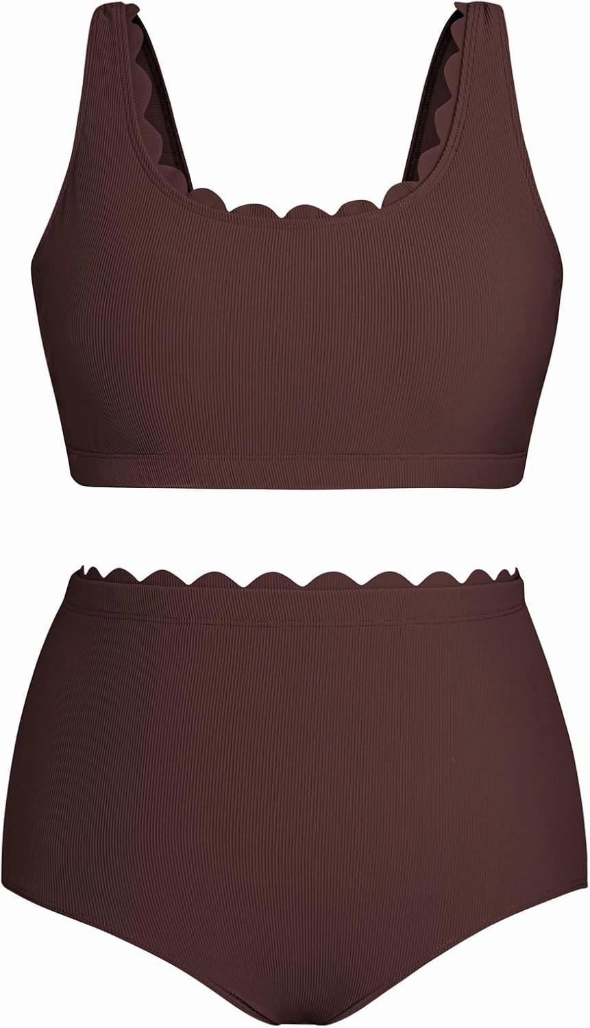 Hanna Nikole Women Plus Size High Waisted Bikini Swimsuits Ribbed Tummy Control Bikini Sets Scalloped Bathing Suits