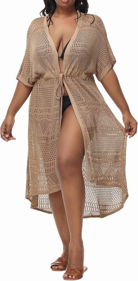 Hanna Nikole Women Plus Size Long Cover-ups for Swimwear Open Front Tie Beach Kimono Cardigan Flowy Beachwear