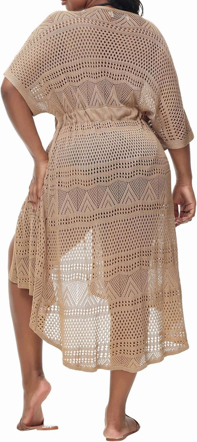 Hanna Nikole Women Plus Size Long Cover-ups for Swimwear Open Front Tie Beach Kimono Cardigan Flowy Beachwear