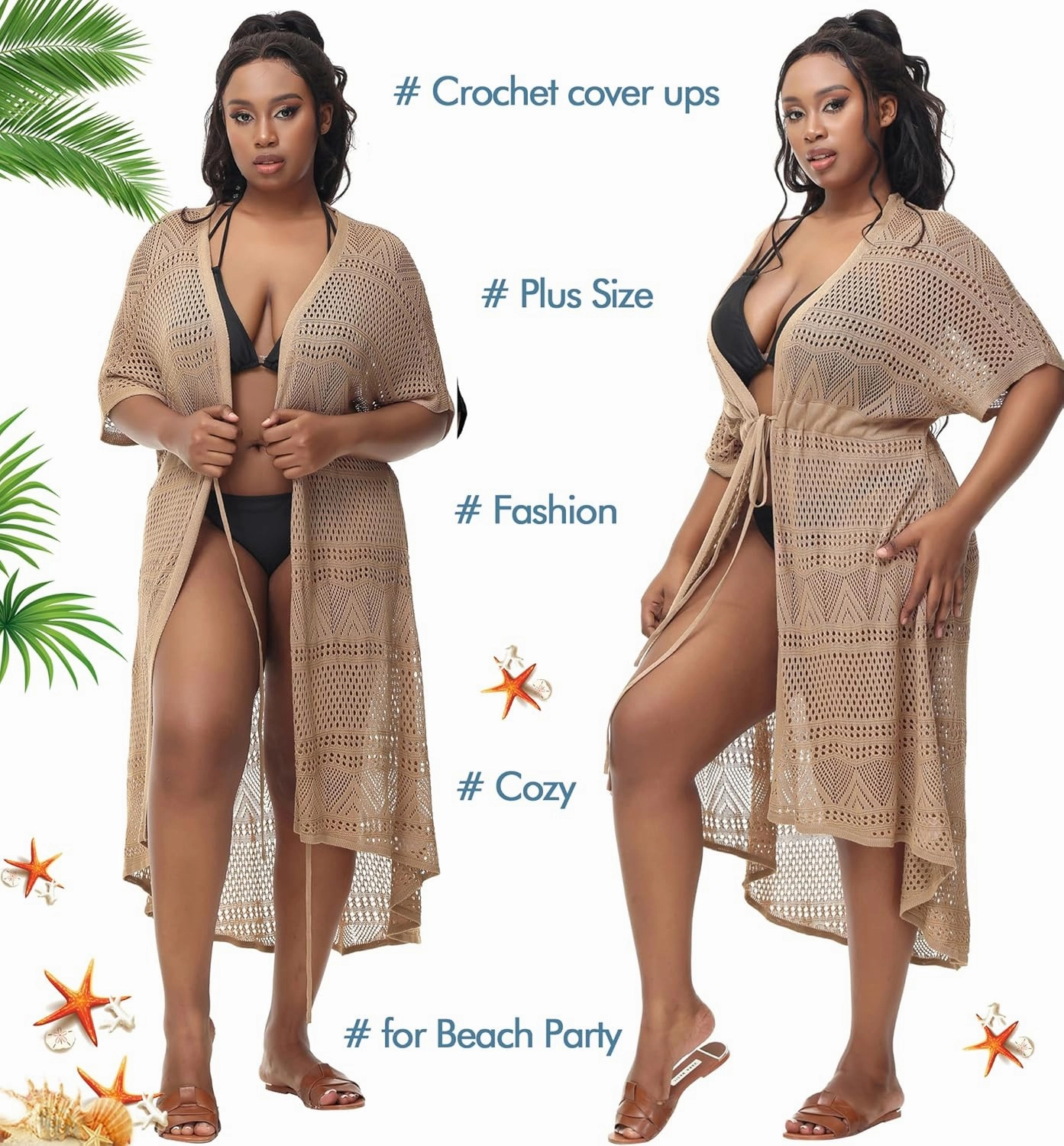 Hanna Nikole Women Plus Size Long Cover-ups for Swimwear Open Front Tie Beach Kimono Cardigan Flowy Beachwear