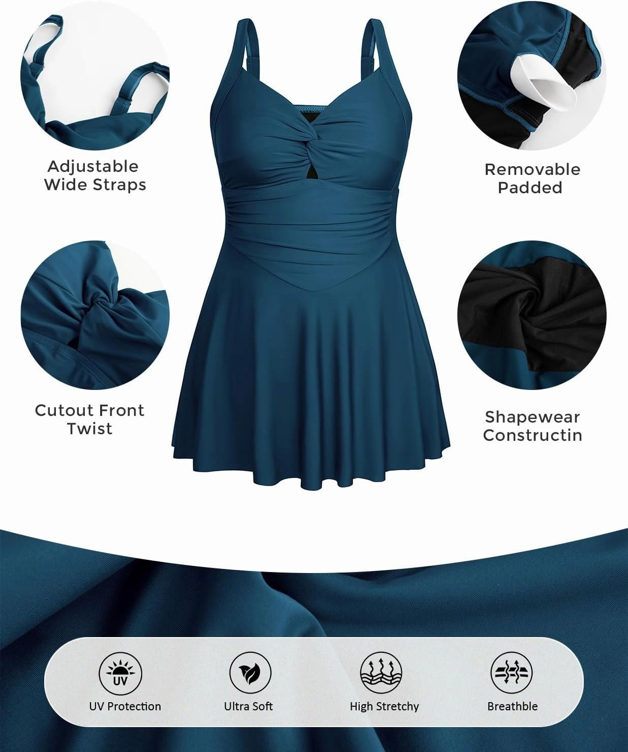 Hanna Nikole Women Plus Size Swimdress One Piece Swimsuit Tummy Control Twist Front Bathing Suit Ruched Skirted Swimwear