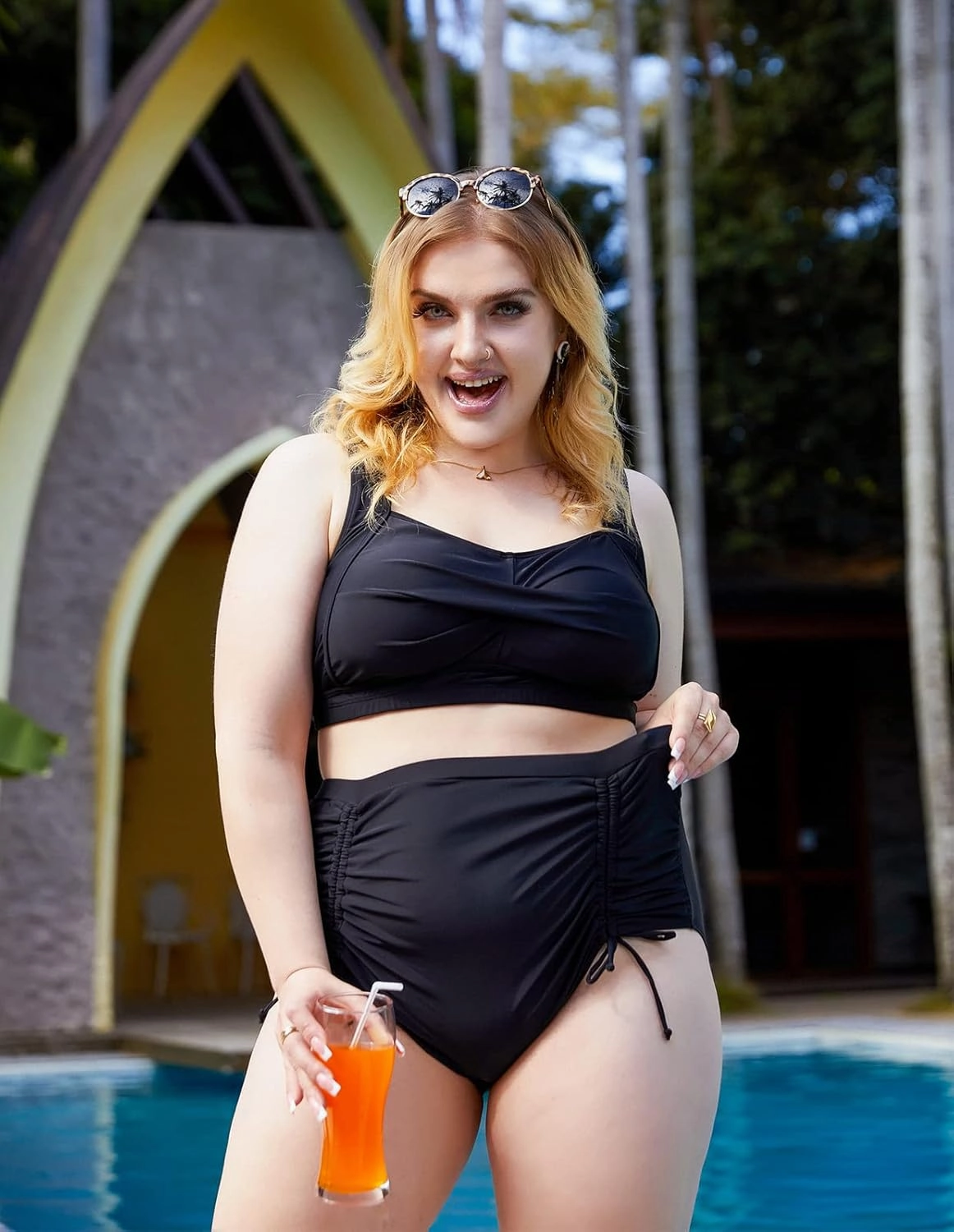 Hanna Nikole Women Plus Size Two Piece Swimsuit Sets Twist Front Bikini Bathing Suit with Drawstring Ruched Bottom