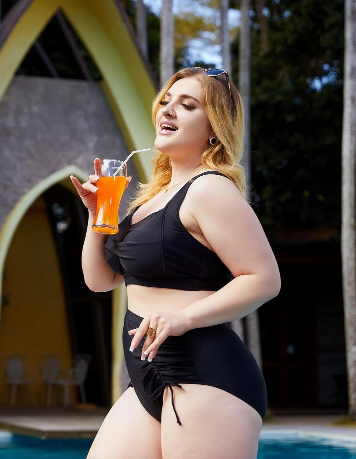 Hanna Nikole Women Plus Size Two Piece Swimsuit Sets Twist Front Bikini Bathing Suit with Drawstring Ruched Bottom