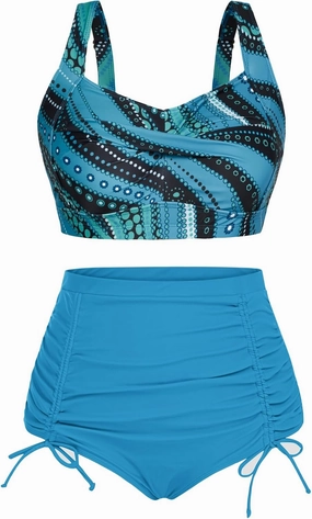 Hanna Nikole Women Plus Size Two Piece Swimsuit Sets Twist Front Bikini Bathing Suit with Drawstring Ruched Bottom