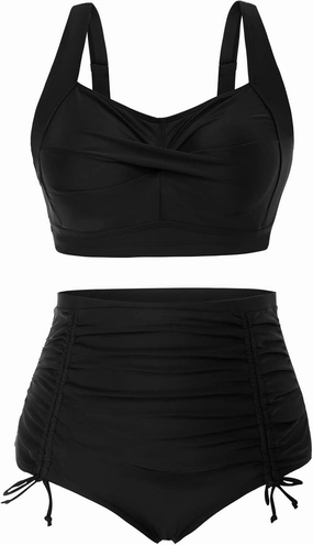 Hanna Nikole Women Plus Size Two Piece Swimsuit Sets Twist Front Bikini Bathing Suit with Drawstring Ruched Bottom