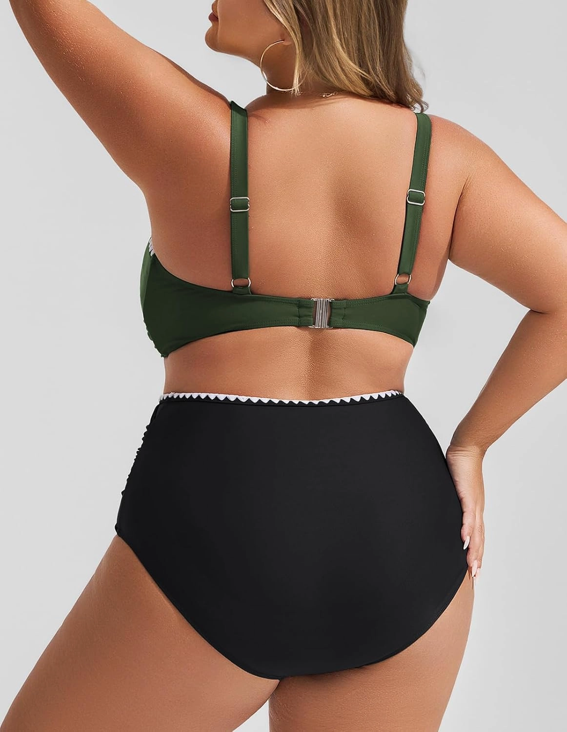 Hanna Nikole Women Two Piece Swimsuit High Waisted Bikini Sets Tummy Control Bathing Suit Plus Size Color Block Swimwear