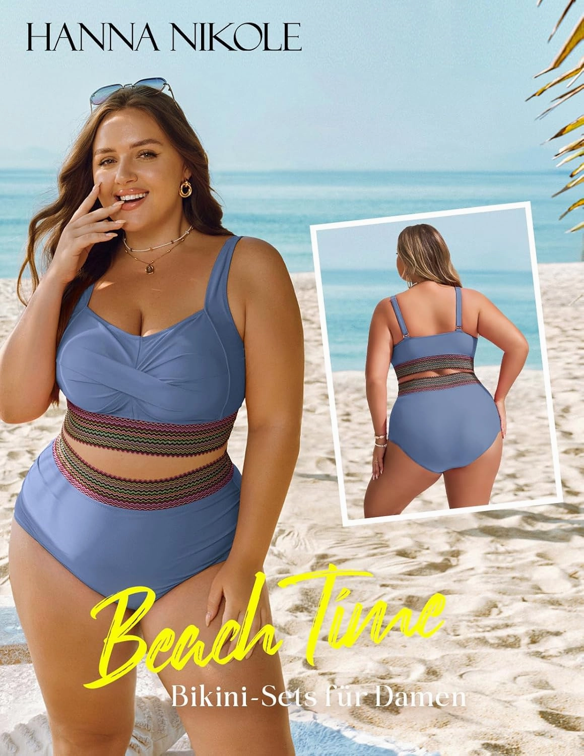 Hanna Nikole Womens High Waisted Bikini Sets Tummy Control Push Up Swimsuit 2025 Color Block Ruched 2 Piece Bathing Suit