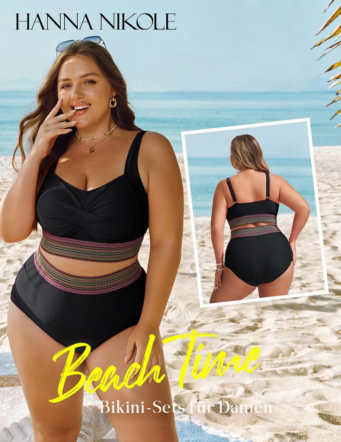 Hanna Nikole Womens High Waisted Bikini Sets Tummy Control Push Up Swimsuit 2025 Color Block Ruched 2 Piece Bathing Suit
