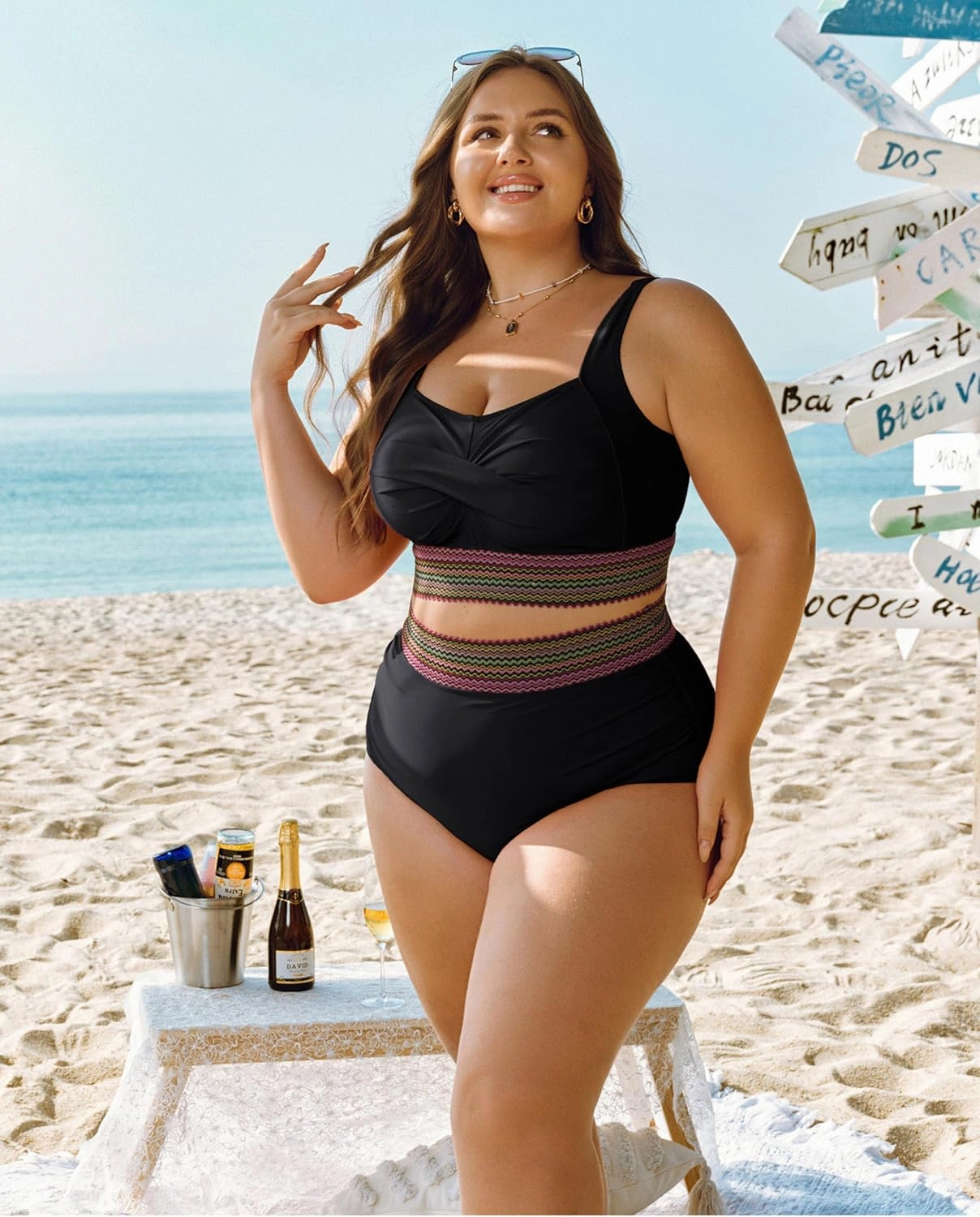 Hanna Nikole Womens High Waisted Bikini Sets Tummy Control Push Up Swimsuit 2025 Color Block Ruched 2 Piece Bathing Suit