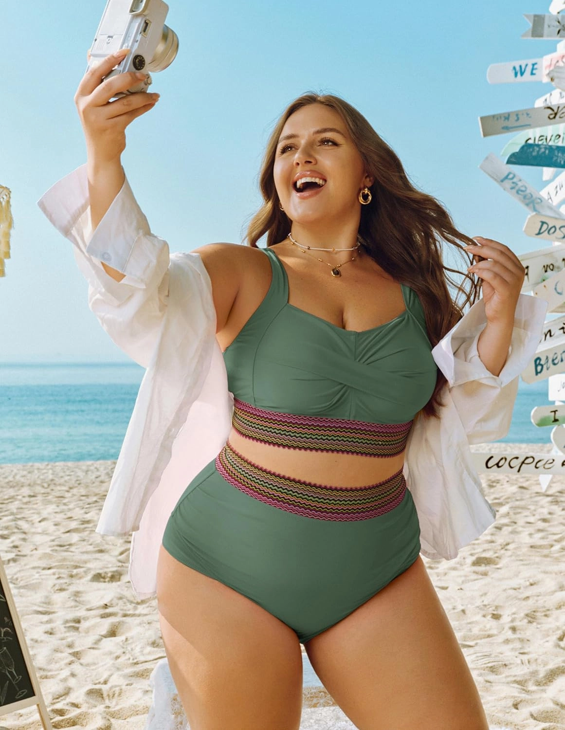 Hanna Nikole Womens High Waisted Bikini Sets Tummy Control Push Up Swimsuit 2025 Color Block Ruched 2 Piece Bathing Suit