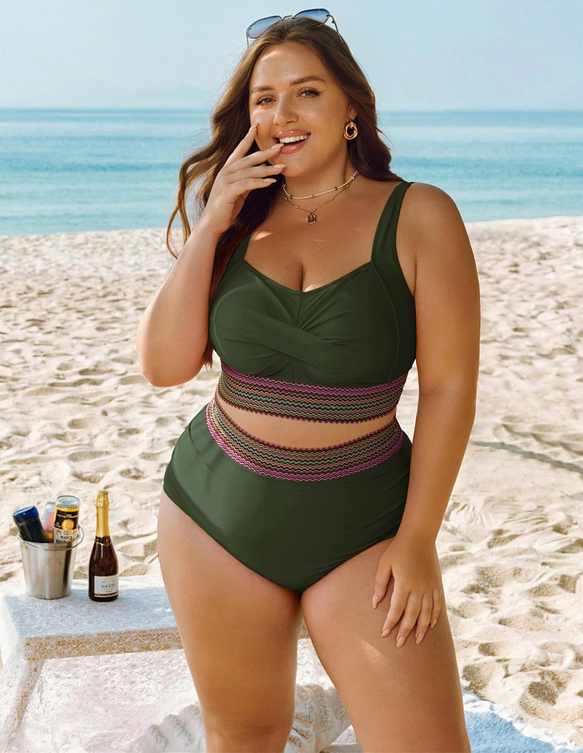 Hanna Nikole Womens High Waisted Bikini Sets Tummy Control Push Up Swimsuit 2025 Color Block Ruched 2 Piece Bathing Suit