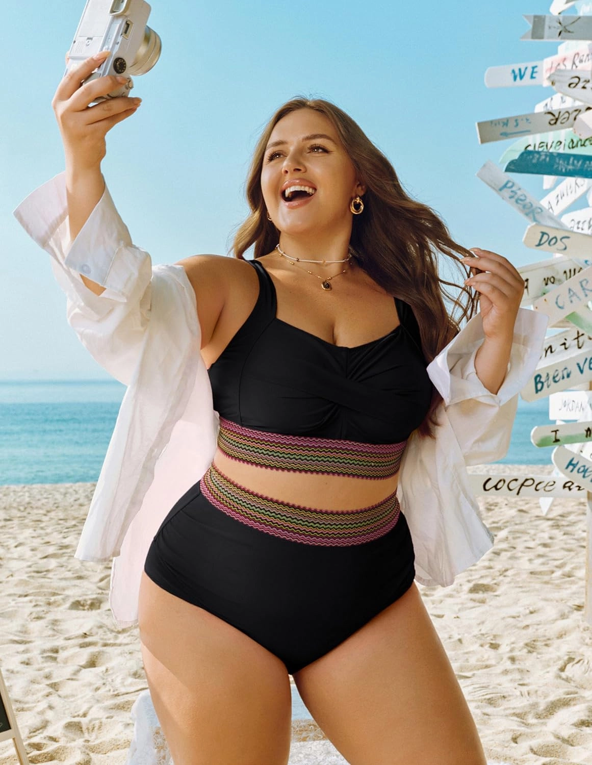 Hanna Nikole Womens High Waisted Bikini Sets Tummy Control Push Up Swimsuit 2025 Color Block Ruched 2 Piece Bathing Suit