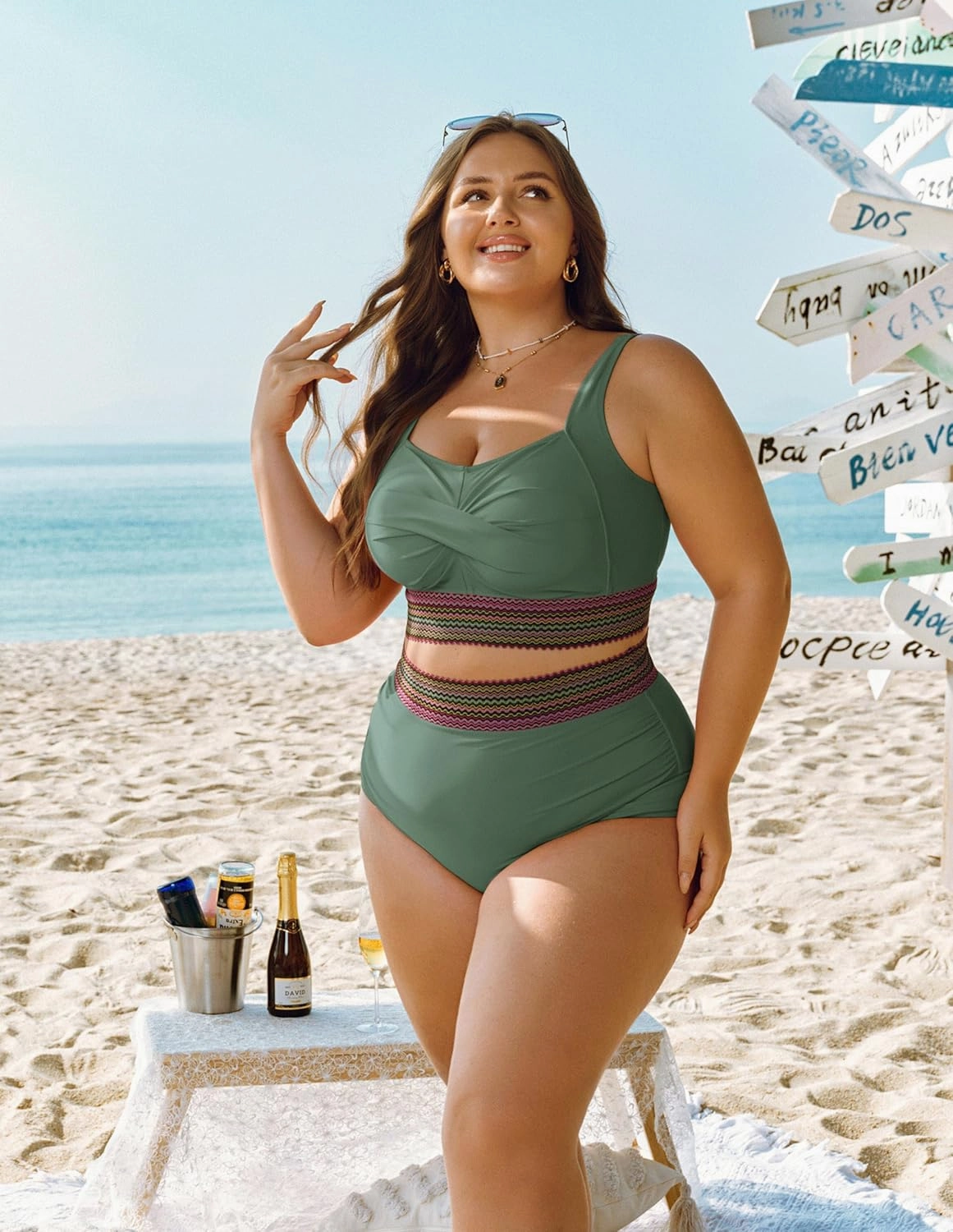 Hanna Nikole Womens High Waisted Bikini Sets Tummy Control Push Up Swimsuit 2025 Color Block Ruched 2 Piece Bathing Suit