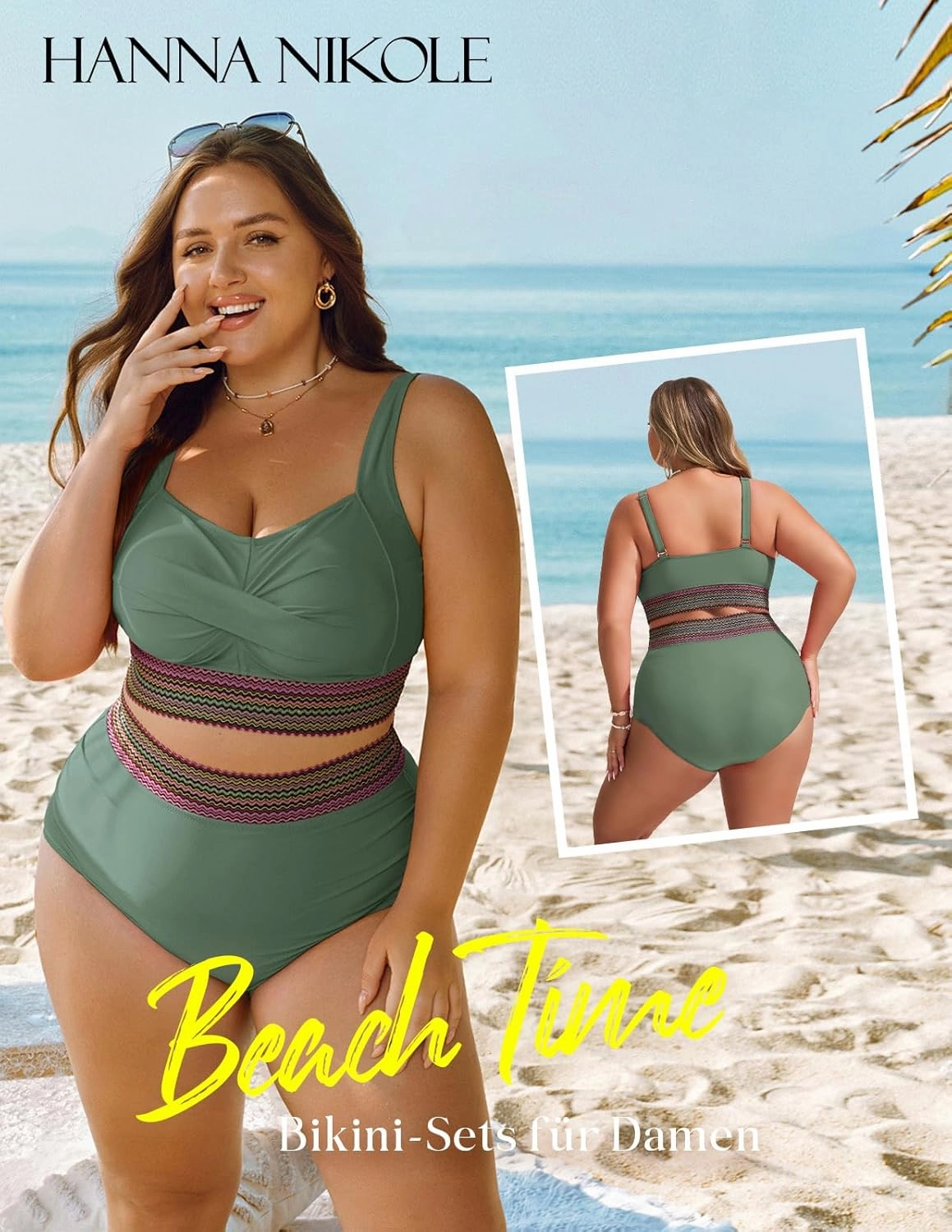 Hanna Nikole Womens High Waisted Bikini Sets Tummy Control Push Up Swimsuit 2025 Color Block Ruched 2 Piece Bathing Suit