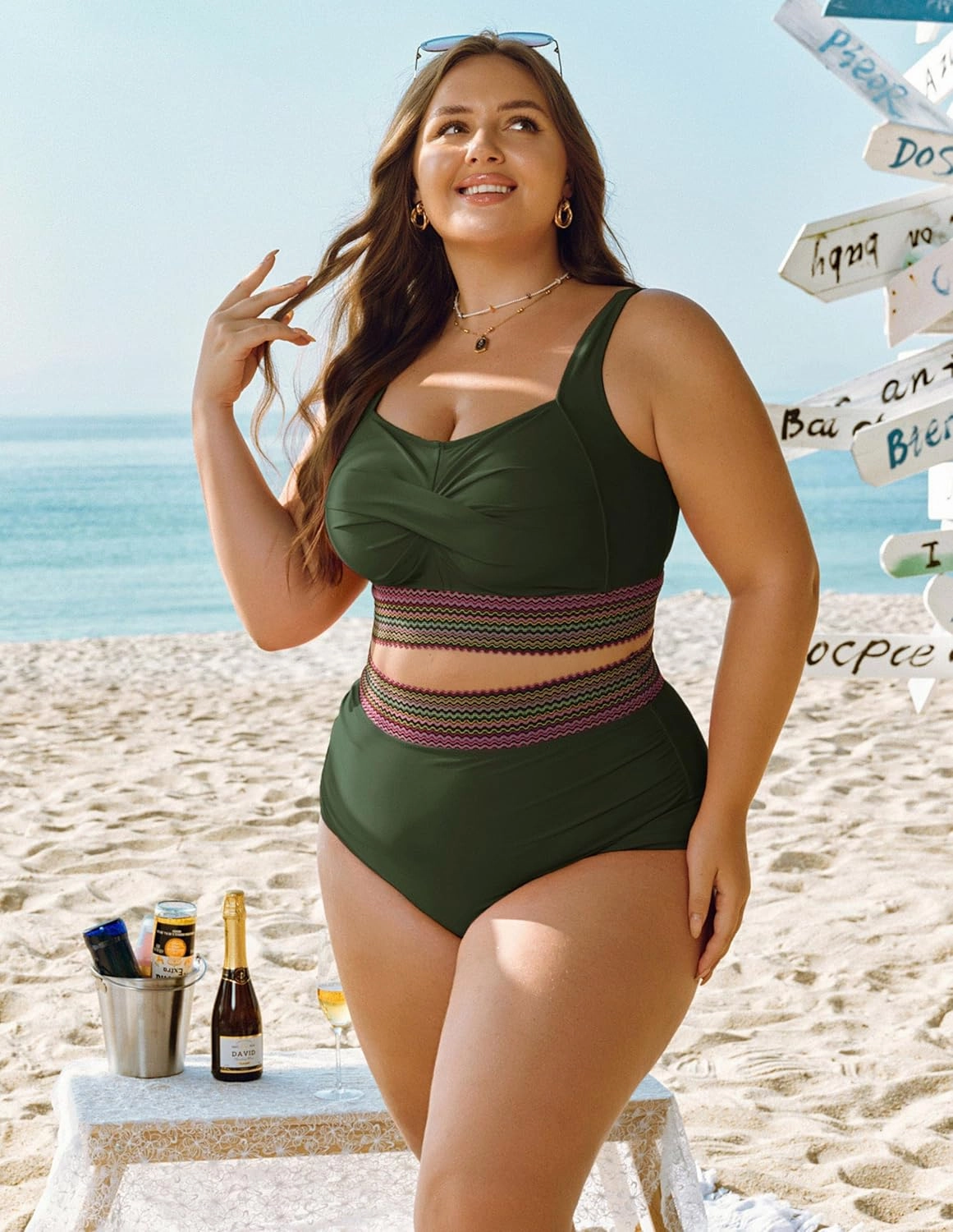 Hanna Nikole Womens High Waisted Bikini Sets Tummy Control Push Up Swimsuit 2025 Color Block Ruched 2 Piece Bathing Suit