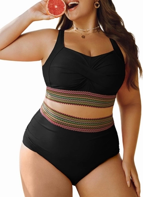 Hanna Nikole Womens High Waisted Bikini Sets Tummy Control Push Up Swimsuit 2025 Color Block Ruched 2 Piece Bathing Suit
