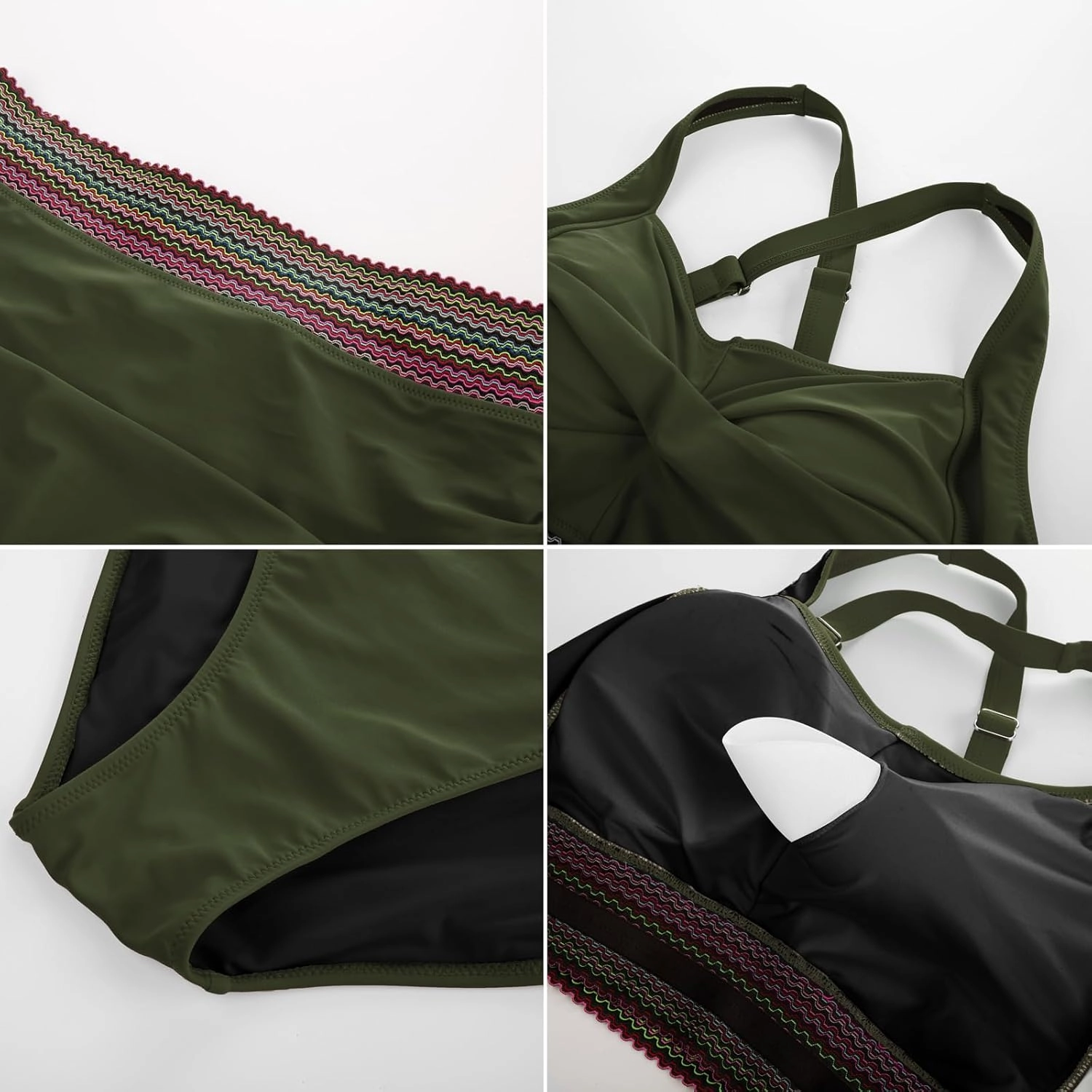 Hanna Nikole Womens High Waisted Bikini Sets Tummy Control Push Up Swimsuit 2025 Color Block Ruched 2 Piece Bathing Suit