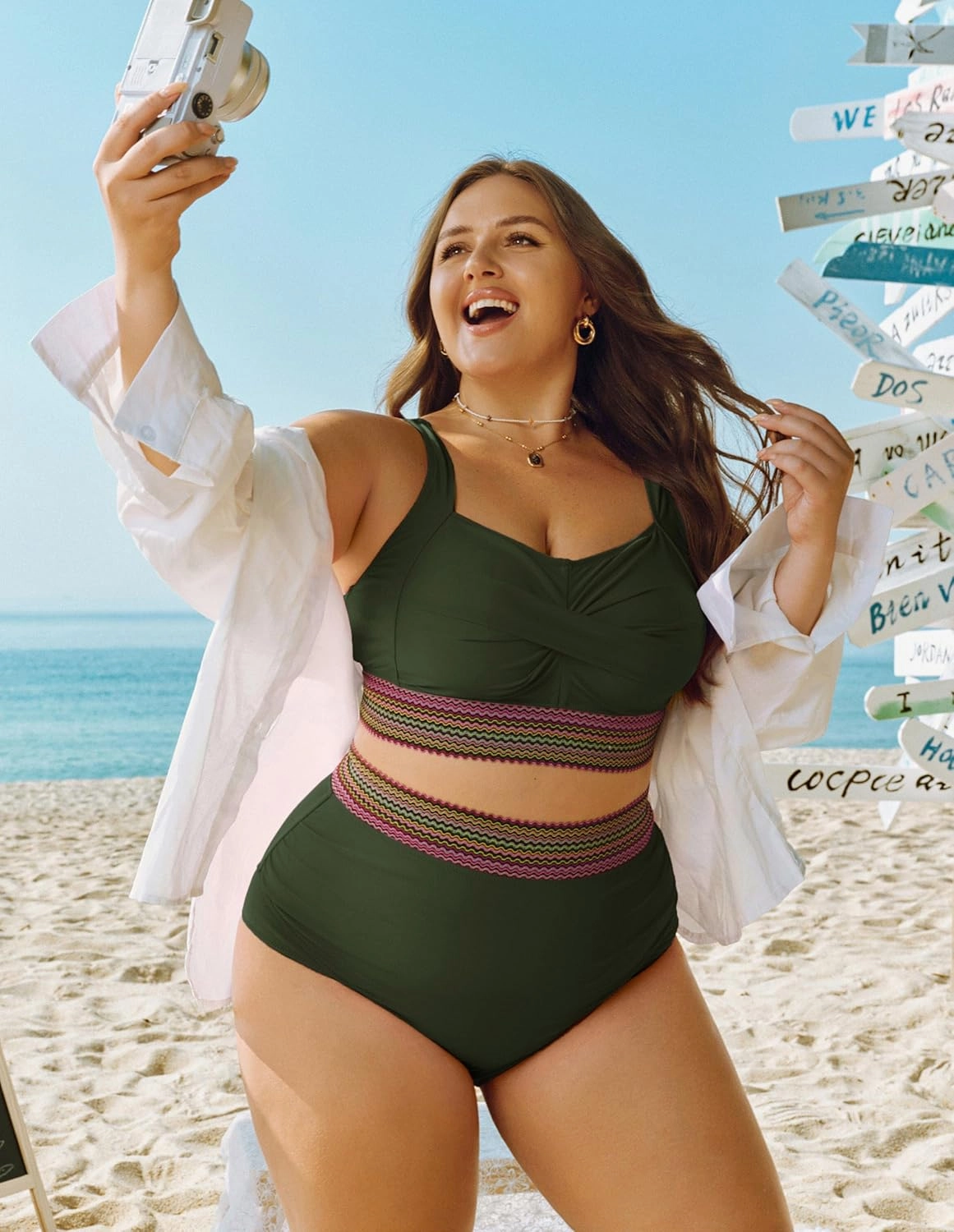 Hanna Nikole Womens High Waisted Bikini Sets Tummy Control Push Up Swimsuit 2025 Color Block Ruched 2 Piece Bathing Suit