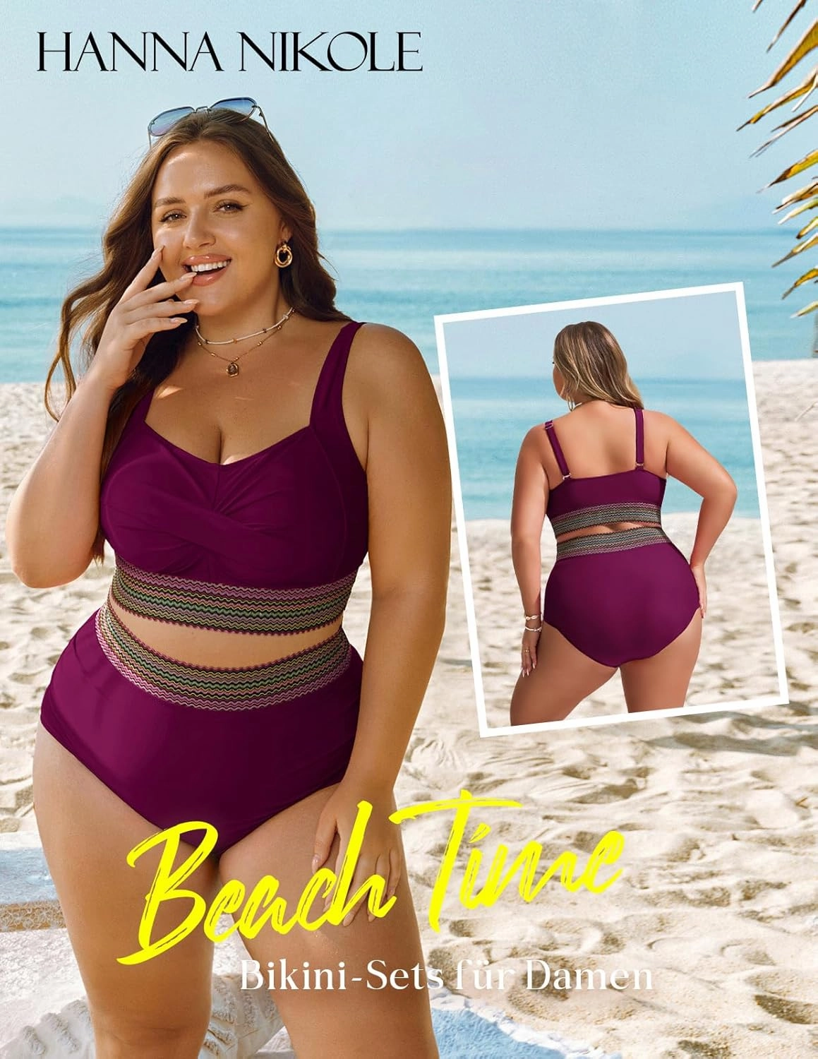 Hanna Nikole Womens High Waisted Bikini Sets Tummy Control Push Up Swimsuit 2025 Color Block Ruched 2 Piece Bathing Suit