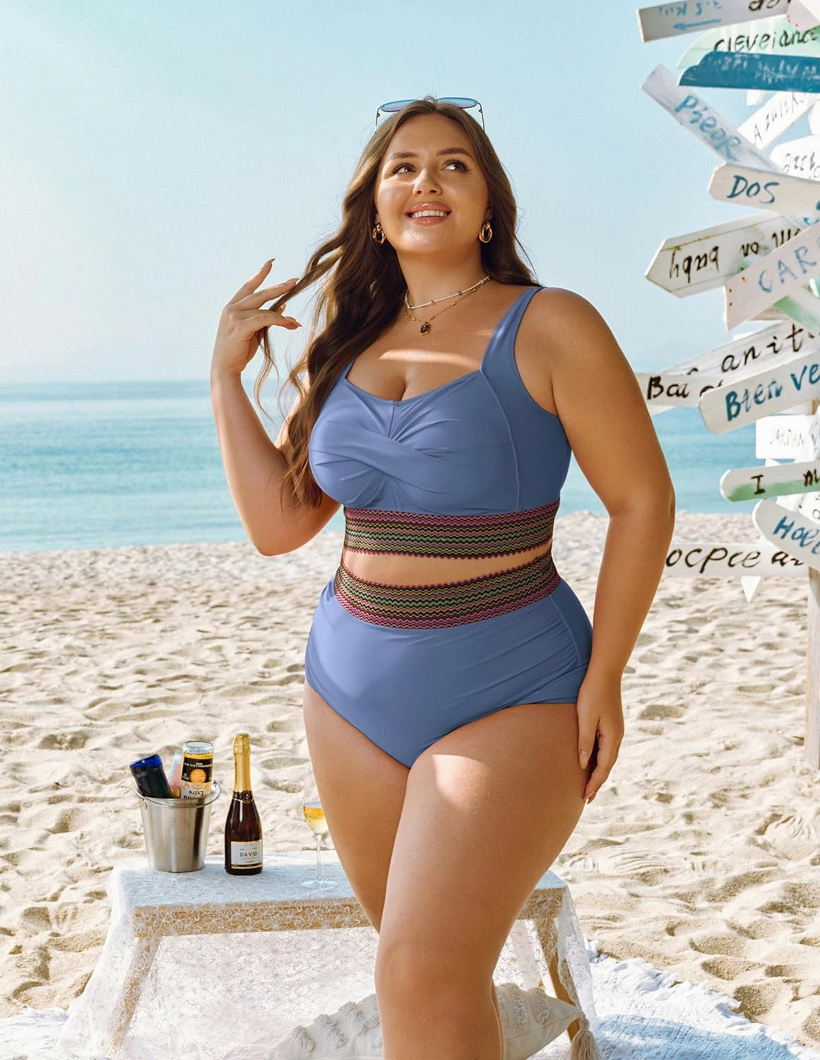 Hanna Nikole Womens High Waisted Bikini Sets Tummy Control Push Up Swimsuit 2025 Color Block Ruched 2 Piece Bathing Suit