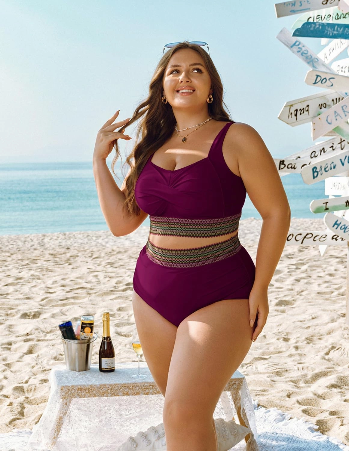 Hanna Nikole Womens High Waisted Bikini Sets Tummy Control Push Up Swimsuit 2025 Color Block Ruched 2 Piece Bathing Suit