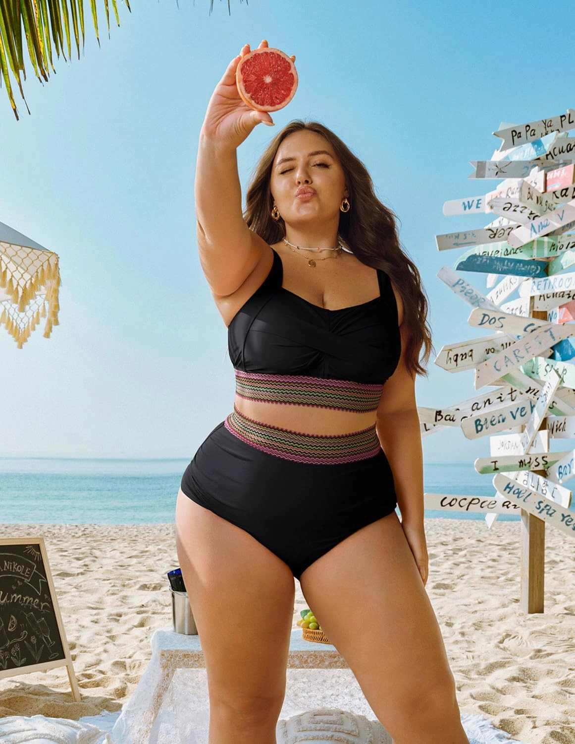 Hanna Nikole Womens High Waisted Bikini Sets Tummy Control Push Up Swimsuit 2025 Color Block Ruched 2 Piece Bathing Suit