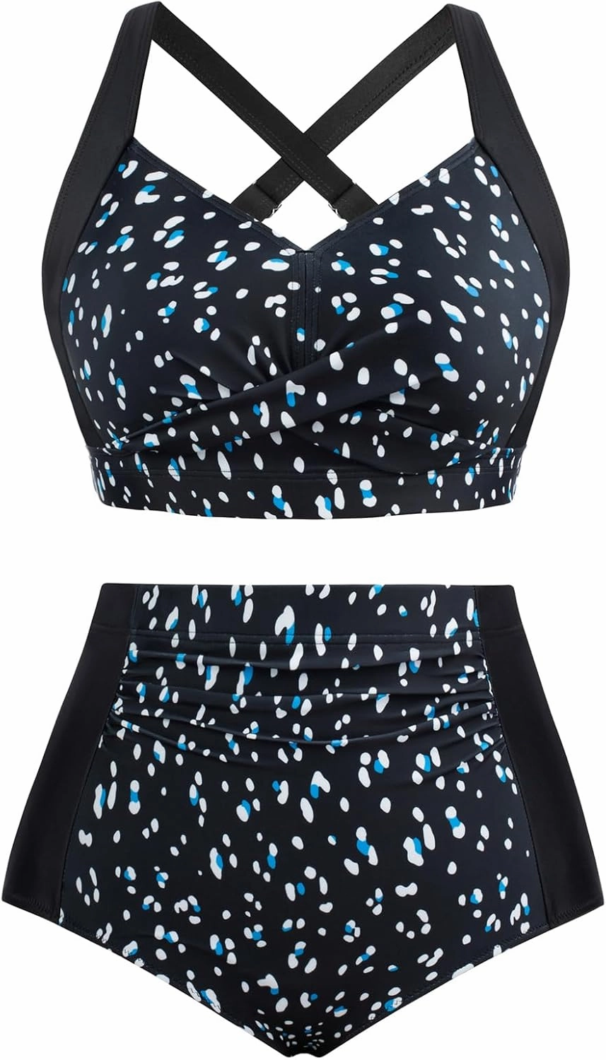 Hanna Nikole Womens High Waisted Bikini Sets Tummy Control Swimsuit Ruched Two Piece Bathing Suit