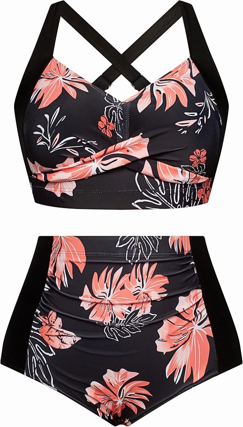 Hanna Nikole Womens High Waisted Bikini Sets Tummy Control Swimsuit Ruched Two Piece Bathing Suit