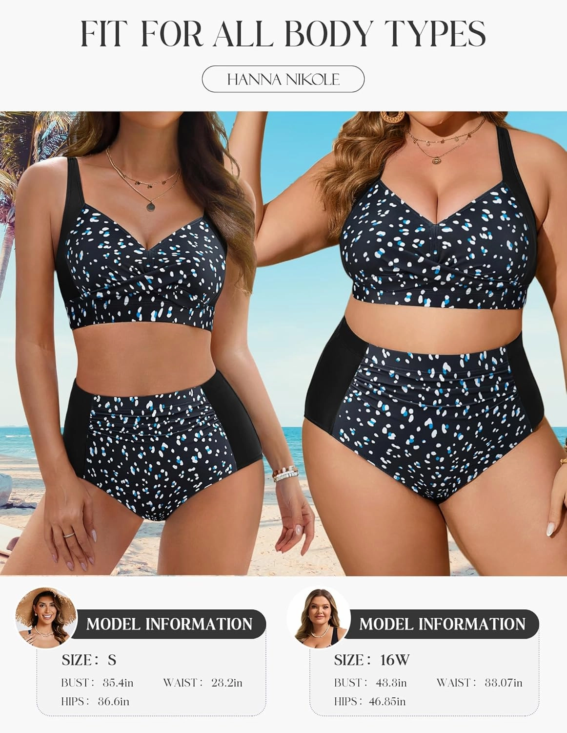 Hanna Nikole Womens High Waisted Bikini Sets Tummy Control Swimsuit Ruched Two Piece Bathing Suit