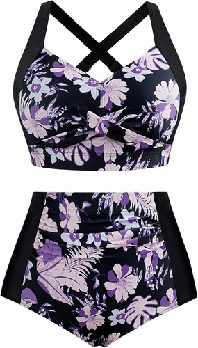Hanna Nikole Womens High Waisted Bikini Sets Tummy Control Swimsuit Ruched Two Piece Bathing Suit