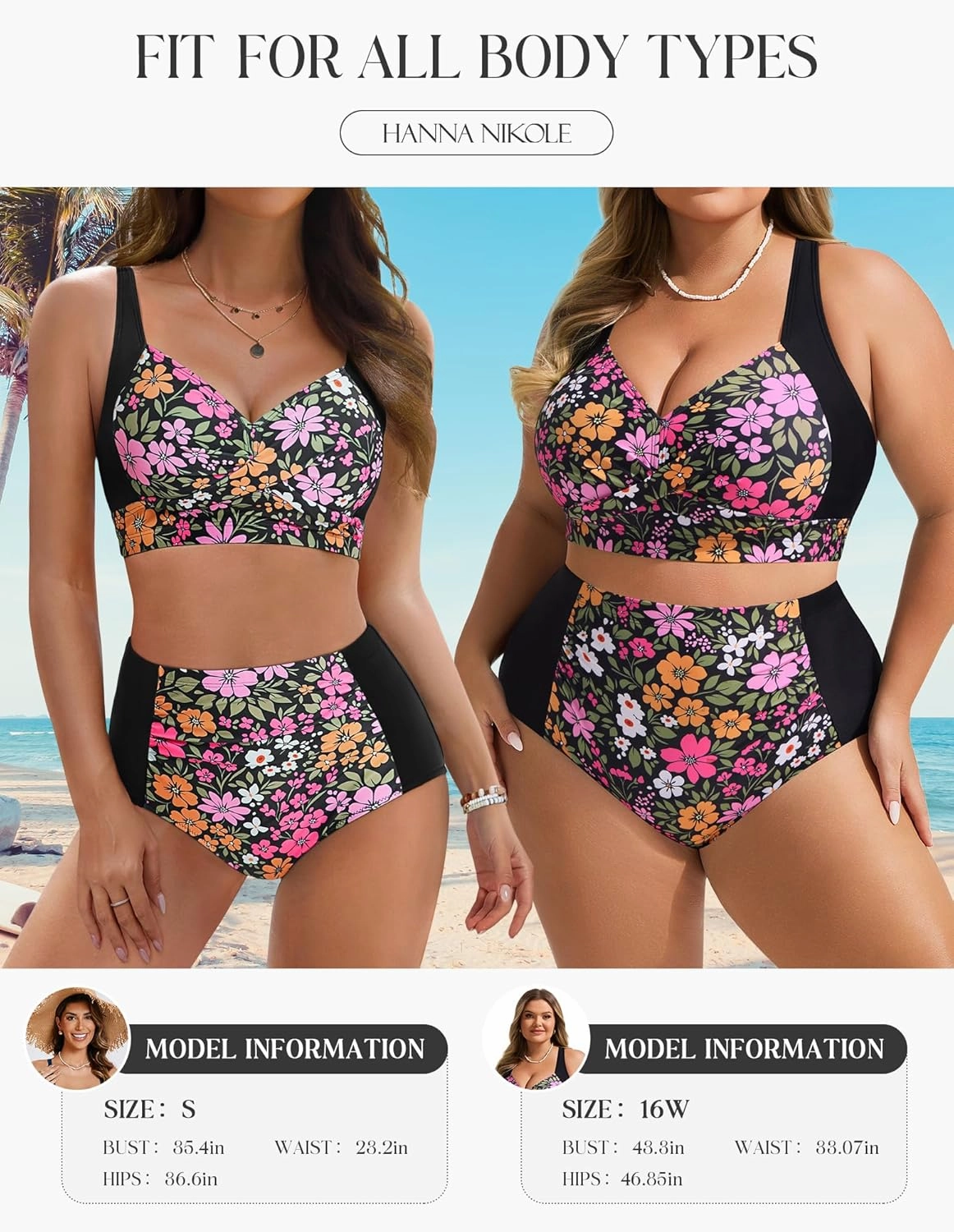 Hanna Nikole Womens High Waisted Bikini Sets Tummy Control Swimsuit Ruched Two Piece Bathing Suit