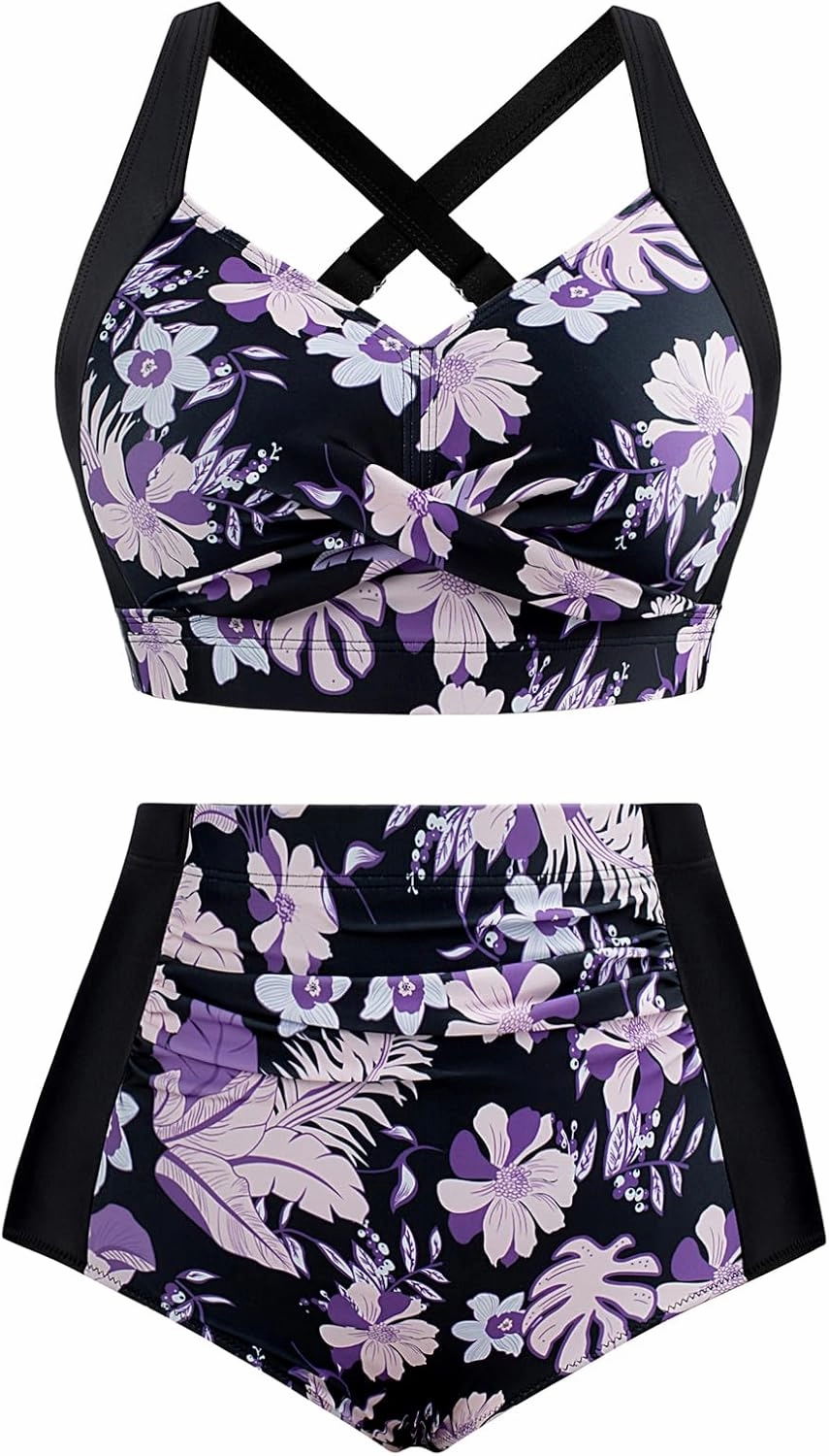 Hanna Nikole Womens High Waisted Bikini Sets Tummy Control Swimsuit Ruched Two Piece Bathing Suit
