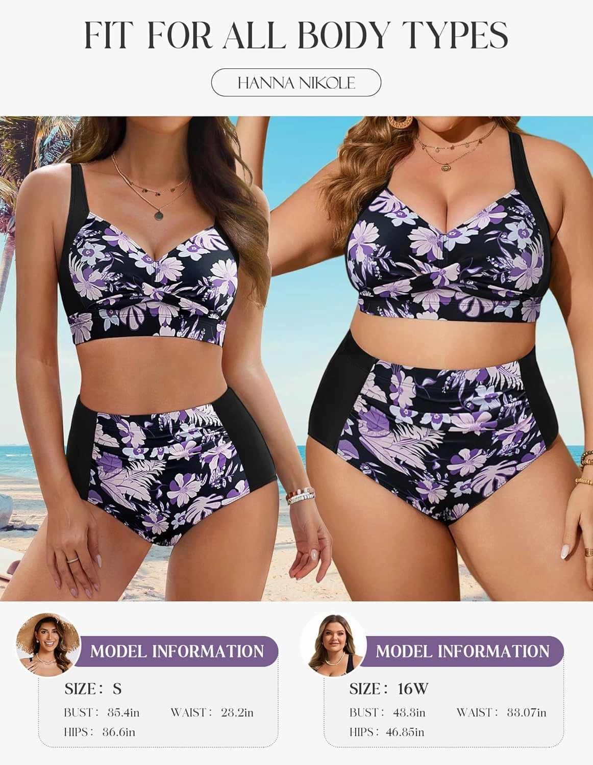 Hanna Nikole Womens High Waisted Bikini Sets Tummy Control Swimsuit Ruched Two Piece Bathing Suit