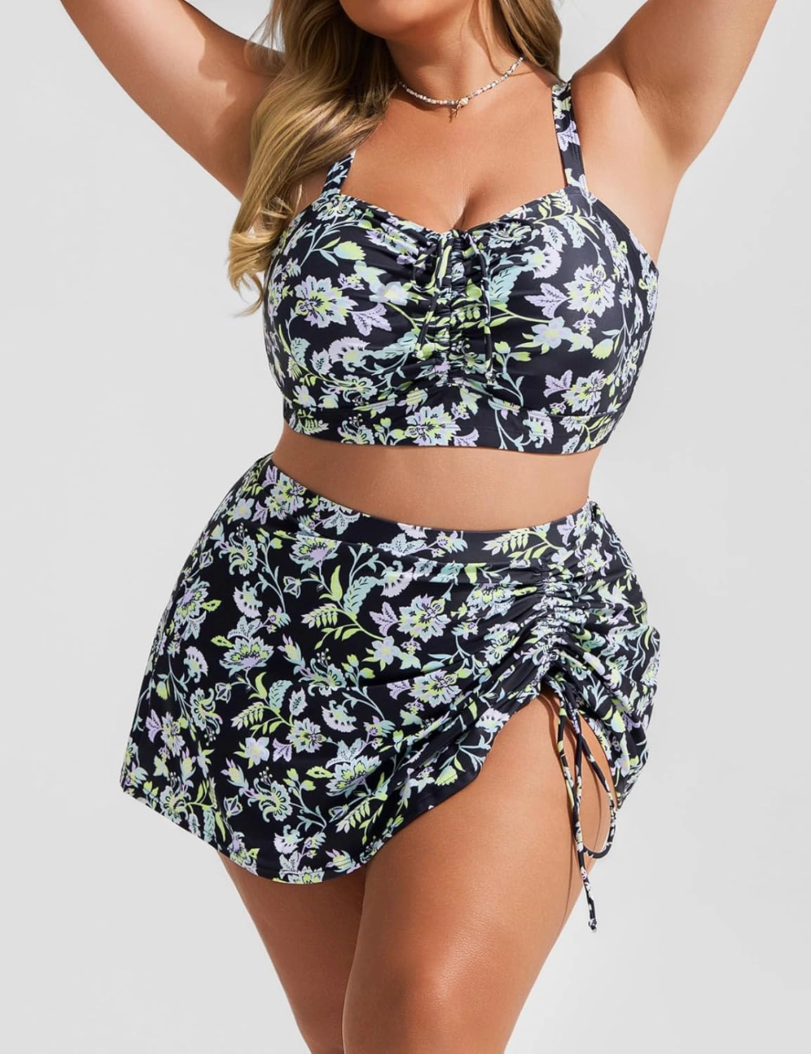 Hanna Nikole Womens High Waisted Bikini Sets Tummy Control Swimsuits Drawstring Swim Skirt Swim Suits for Women 2025