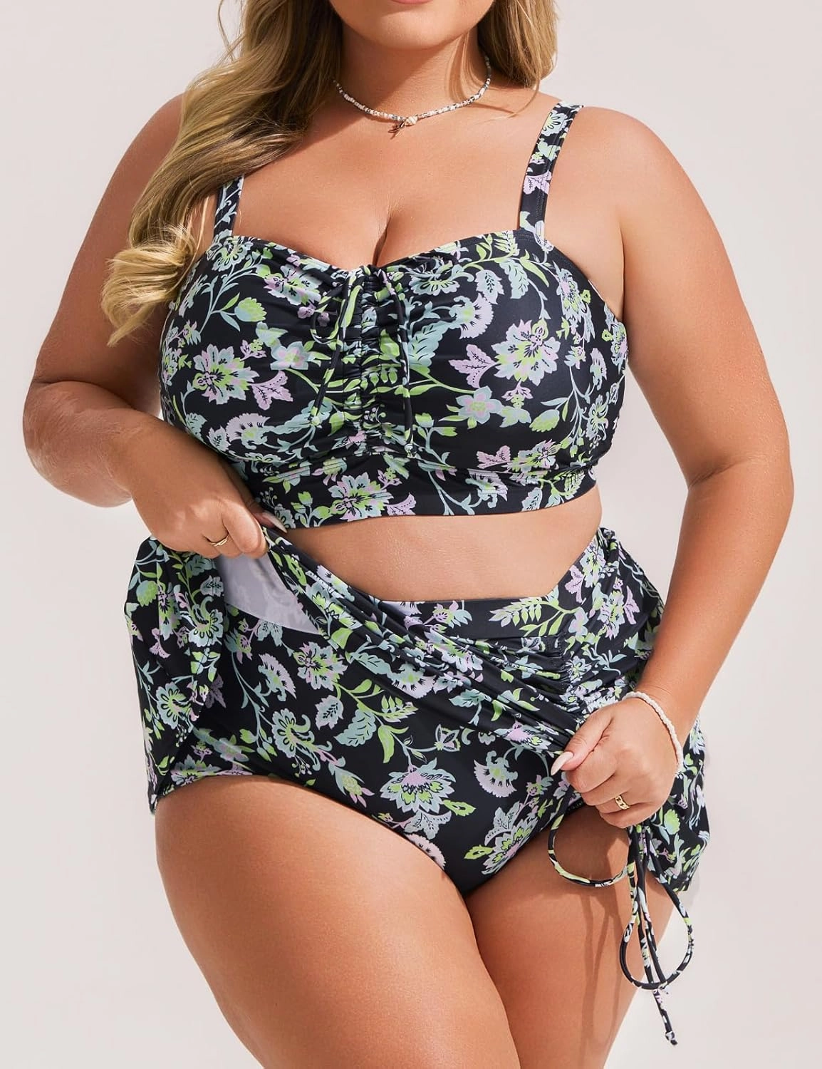 Hanna Nikole Womens High Waisted Bikini Sets Tummy Control Swimsuits Drawstring Swim Skirt Swim Suits for Women 2025